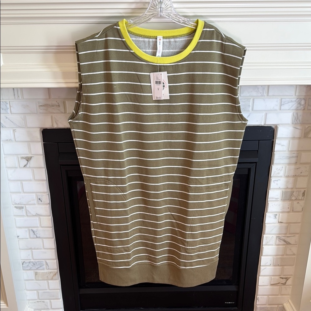 Striped Olive Green Sleeveless Tunic
